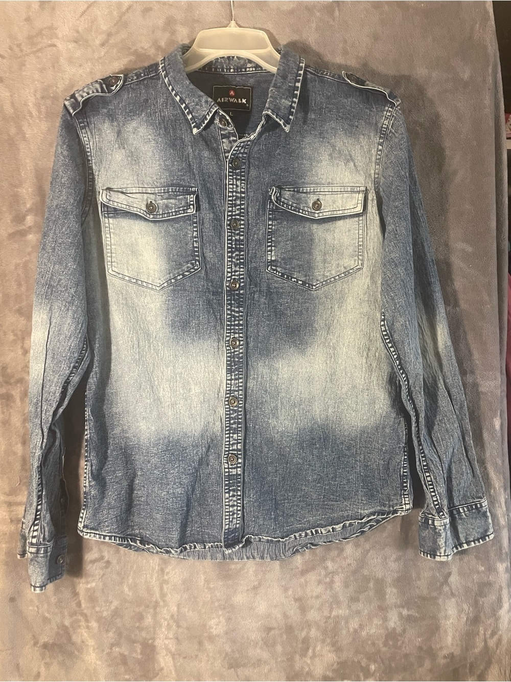 Airwalk Washed Blue Denim Button-Down Shirt